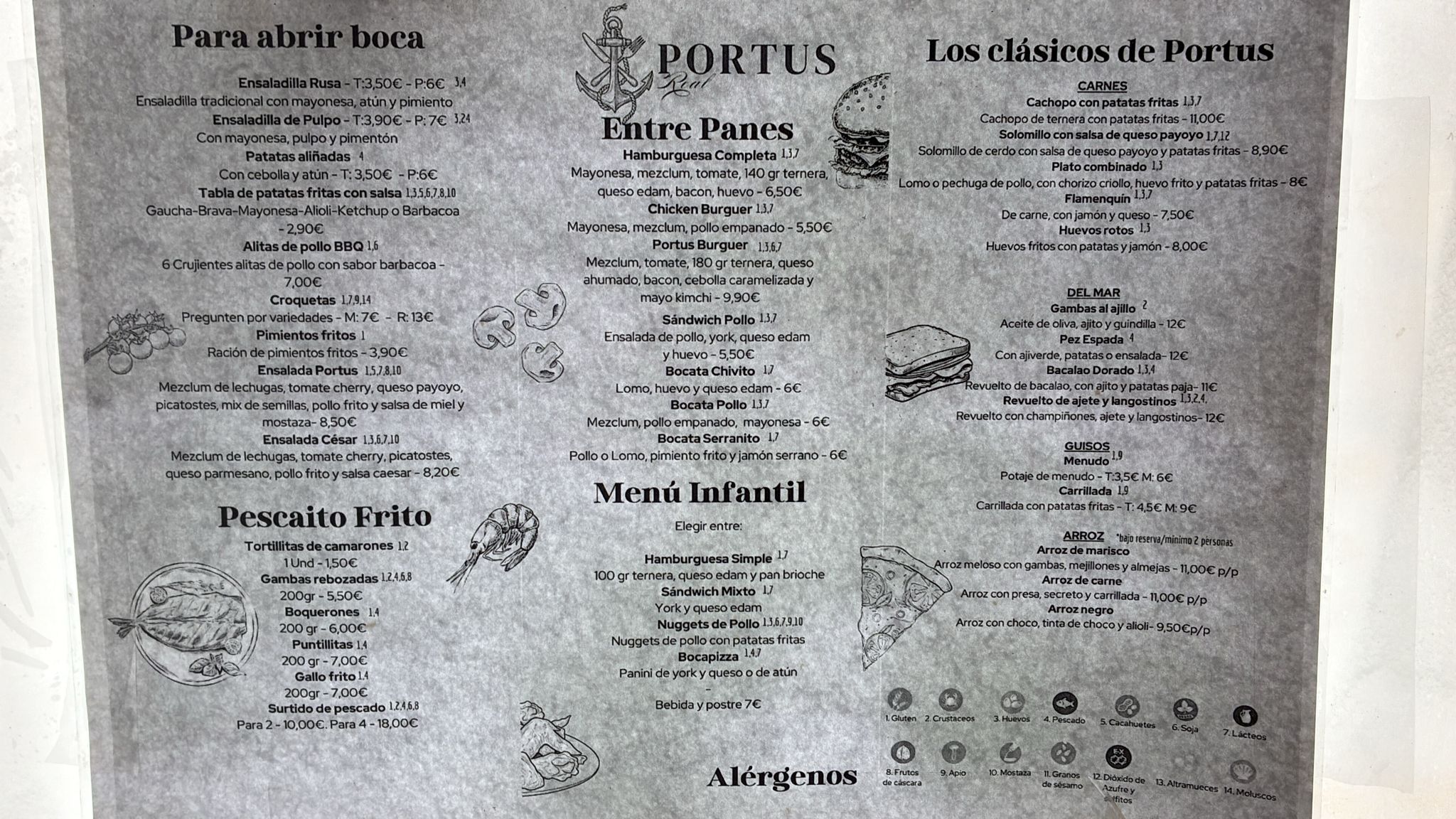 Carta del restaurante Portus Real